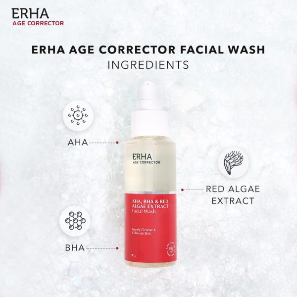 ERHA Age Corrector Facial Wash 90ml AHA, BHA & Red Algae Extract - Sabun Cuci Muka Anti Aging - Image 4