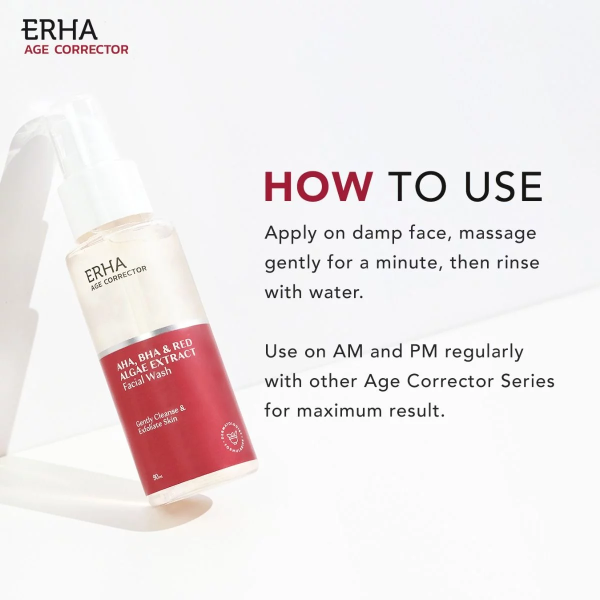 ERHA Age Corrector Facial Wash 90ml AHA, BHA & Red Algae Extract - Sabun Cuci Muka Anti Aging - Image 2