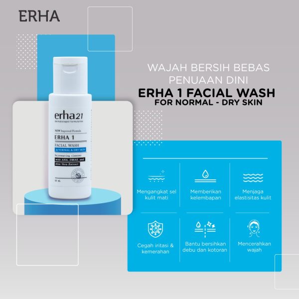 ERHA 1 Facial Wash for Normal & Dry Skin 60ml - Sabun Muka Kulit Normal dan Kering - Image 3