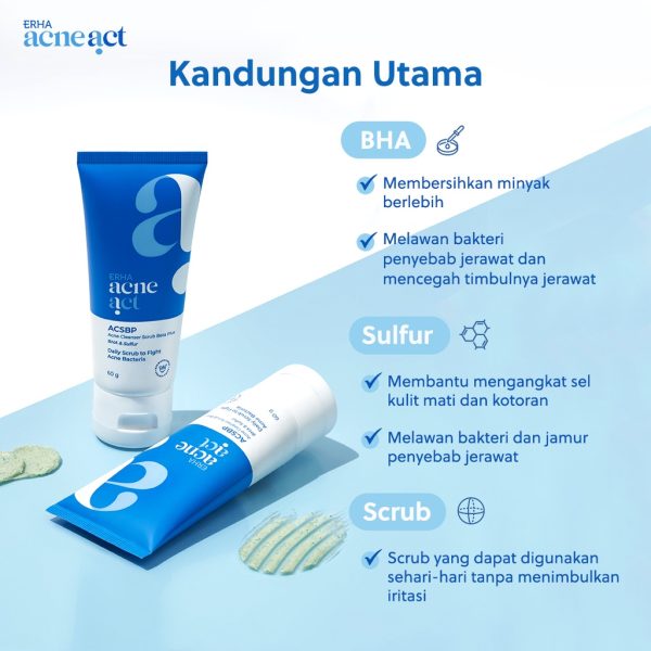 ERHA Acneact Acne Cleanser Scrub Beta Plus ACSBP 60gr  - Sabun Cuci Muka Jerawat - Image 3