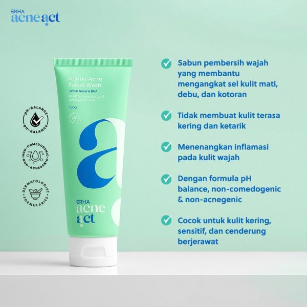 ERHA Acneact Witch Hazel & BHA Gentle Facial Wash 100g - Sabun Wajah Jerawat - Image 5