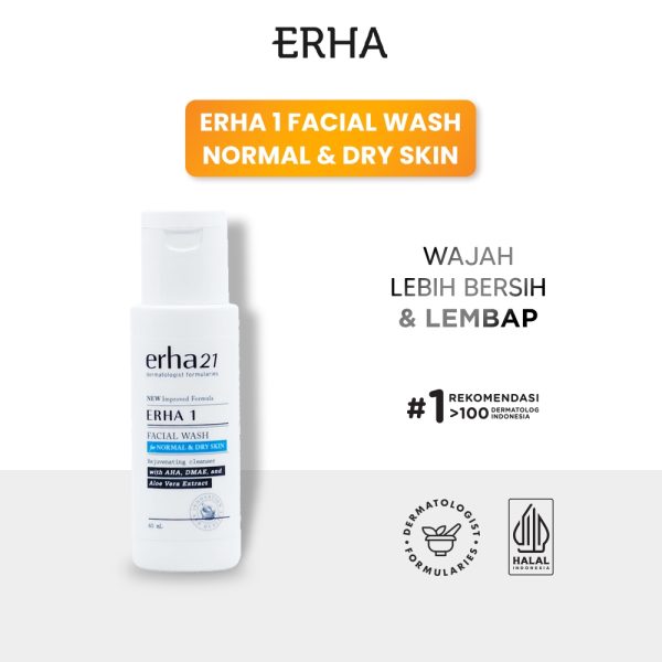 ERHA 1 Facial Wash for Normal & Dry Skin 60ml - Sabun Muka Kulit Normal dan Kering - Image 2