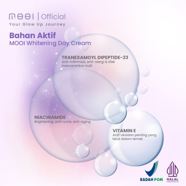 Mooi Whitening Day Cream - Pelembab Krim Pagi Pencerah Wajah, Melembabkan Kulit Meratakan Warna Kulit  10gr (Original 100%) - Image 3