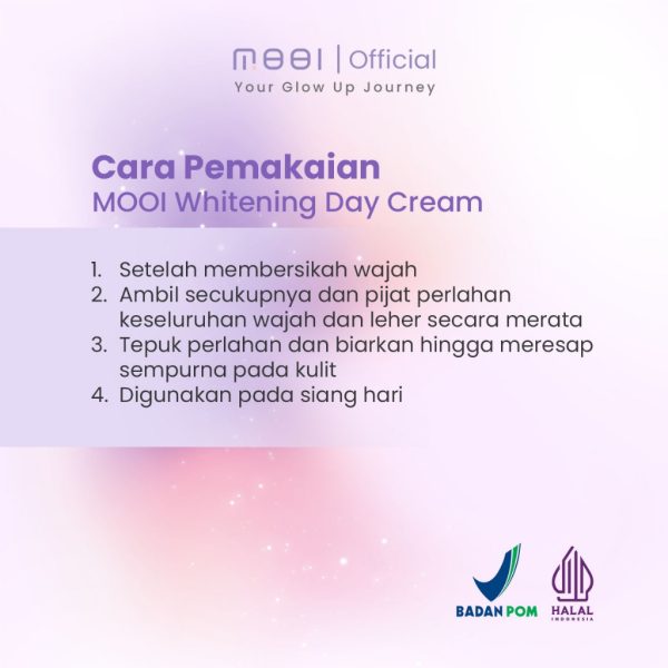 Mooi Whitening Day Cream - Pelembab Krim Pagi Pencerah Wajah, Melembabkan Kulit Meratakan Warna Kulit  10gr (Original 100%) - Image 4