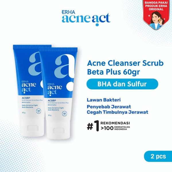 ERHA Twin Flame Acneact ACSBP Acne Cleanser Scrub Beta Plus 60g - Bundle Sabun Wajah Jerawat Berminyak - Image 2