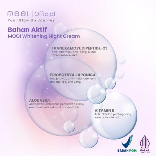 Mooi Whitening Night Cream - Atasi Kulit Kusam, Melmbabkan Kulit Garis Halus Dan Tanda Penuaan 10gr (Original 100%) - Image 3