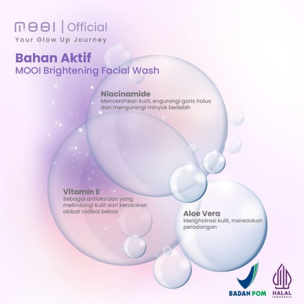 Mooi Brightening Facial Wash - Sabun Pembersih Muka Pencerah Niacinamide And Alpha Arbutin 100ml (Original 100%) - Image 3